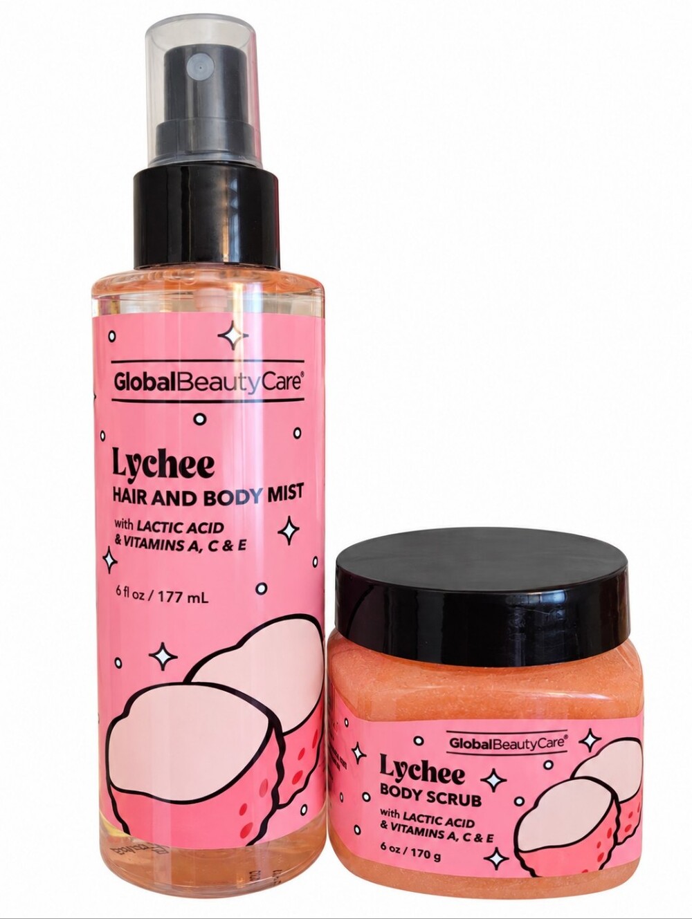 Lychee Hair & Body Mist + Body Scrub Set 2-piece